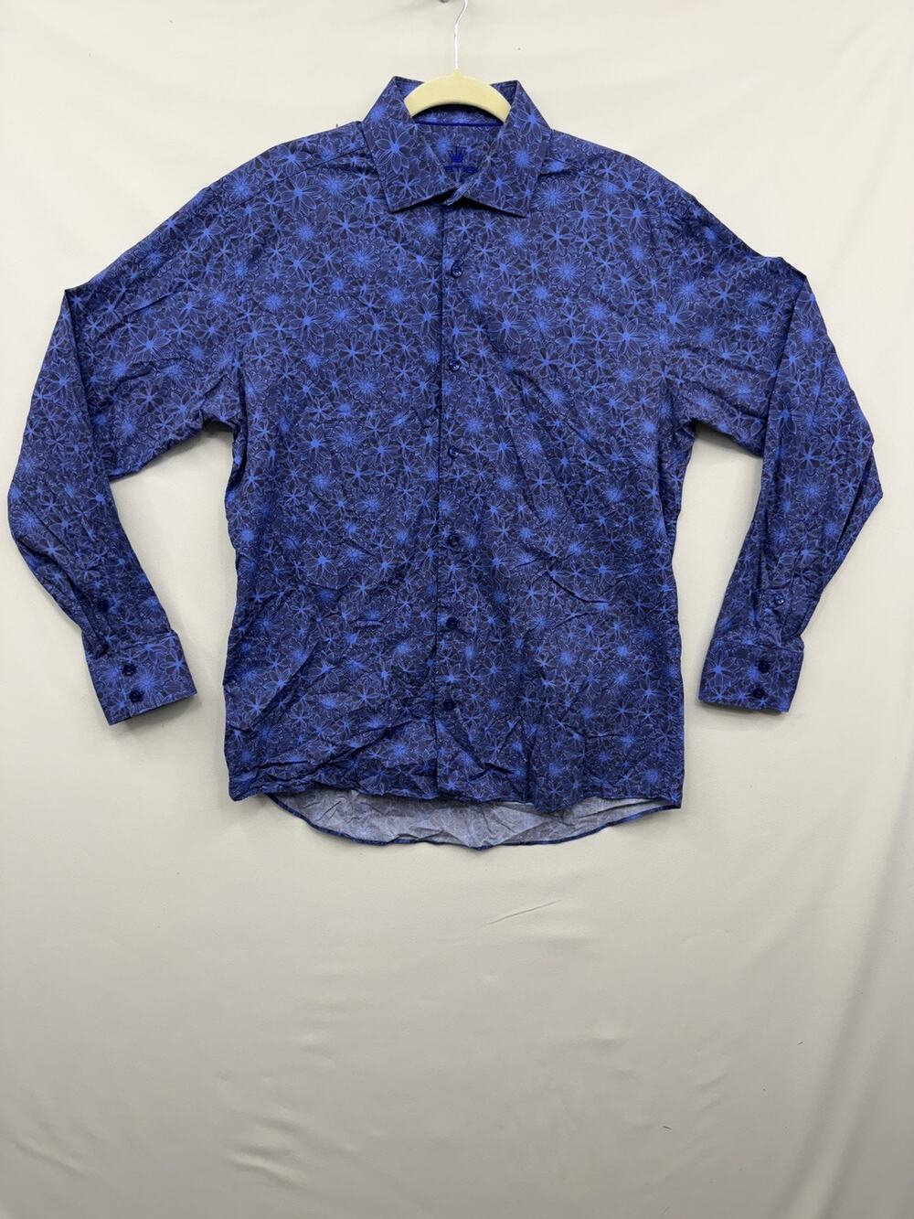 Bertigo Mens L Blue Paisley Floral Long Sleeve Contrast Cuff Cotton Premium